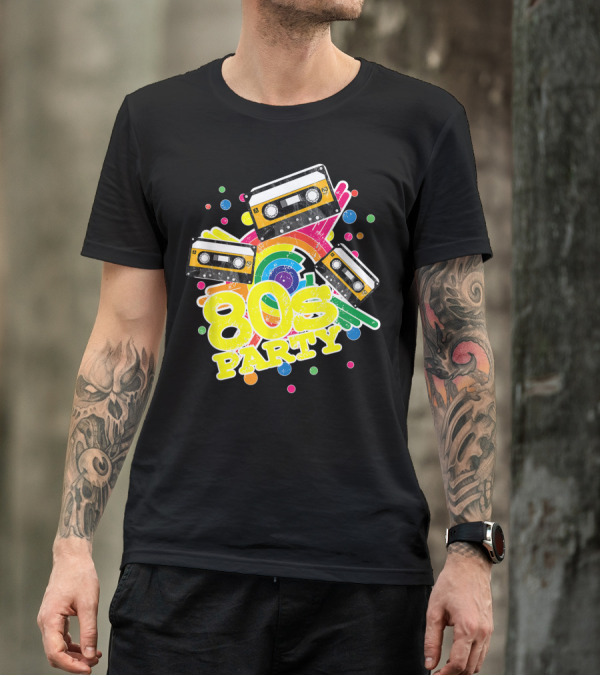80s Party Colorful Cassette Old School Rainbow Dots T-Shirt