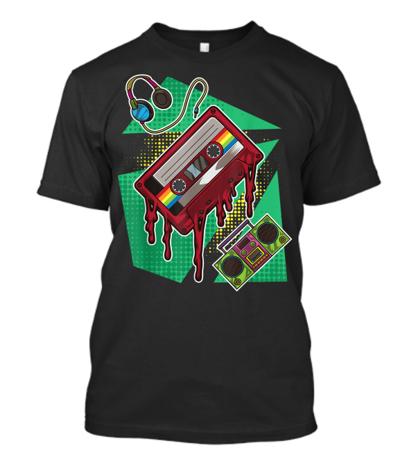 Vintage Melting Cassette Tape With Headphones And Boombox 90s Party Music Nineties T-Shirt