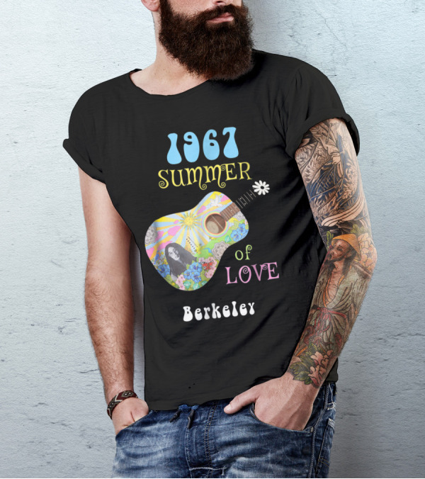 1967 Summer Of Love Berkeley Hippie Guitar Psychedelic Flowers T-Shirt