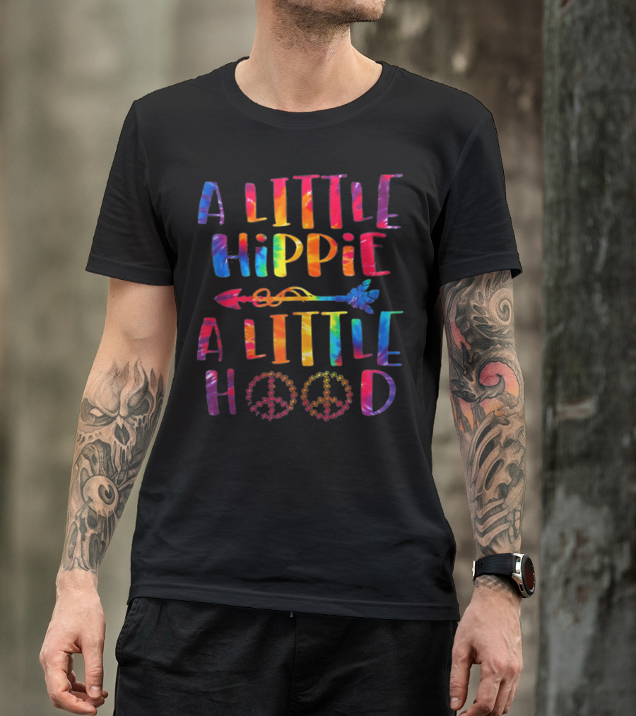 A Little Hippie A Little Hood Colorful Tie-Dye Peace Arrow T-Shirt