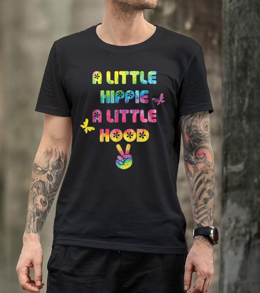 A Little Hippie A Little Hood Tie-Dye Peace Sign Butterflies Bohemian T-Shirt