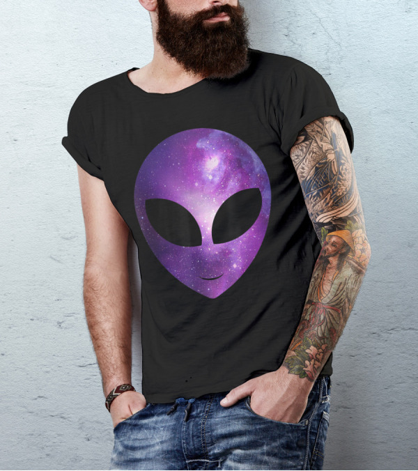 Alien Galaxy Cosmic Purple Nebula Head T-Shirt