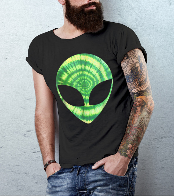 Alien Head Tie Dye Glow Trippy Spiral Party T-Shirt