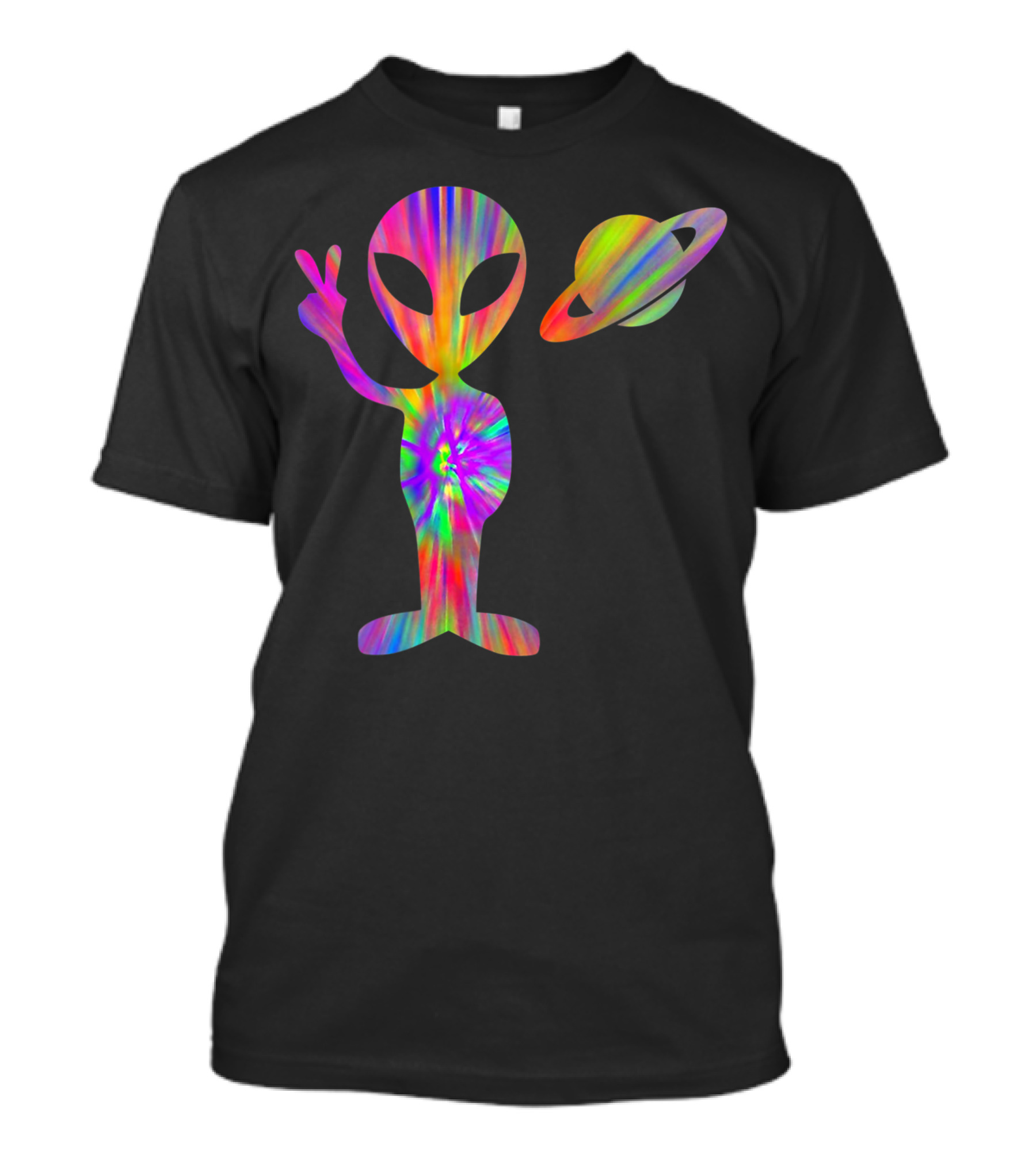 Tie Dye Alien Peace Sign With Saturn Ufo Roswell Vibes T-Shirt