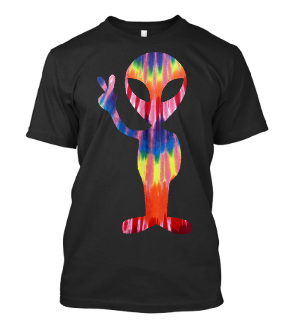 Alien Tie Dye Peace Sign 70s Hippie Outer Space Colorful T-Shirt