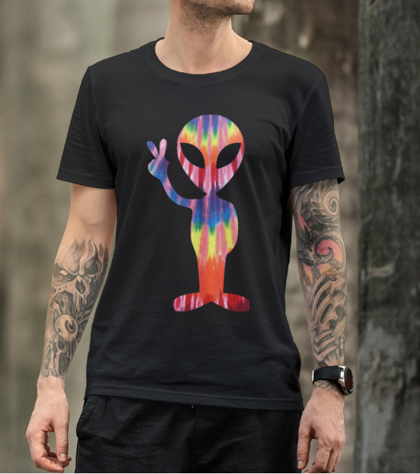Alien Tie Dye Peace Sign 70s Hippie Outer Space Colorful T-Shirt