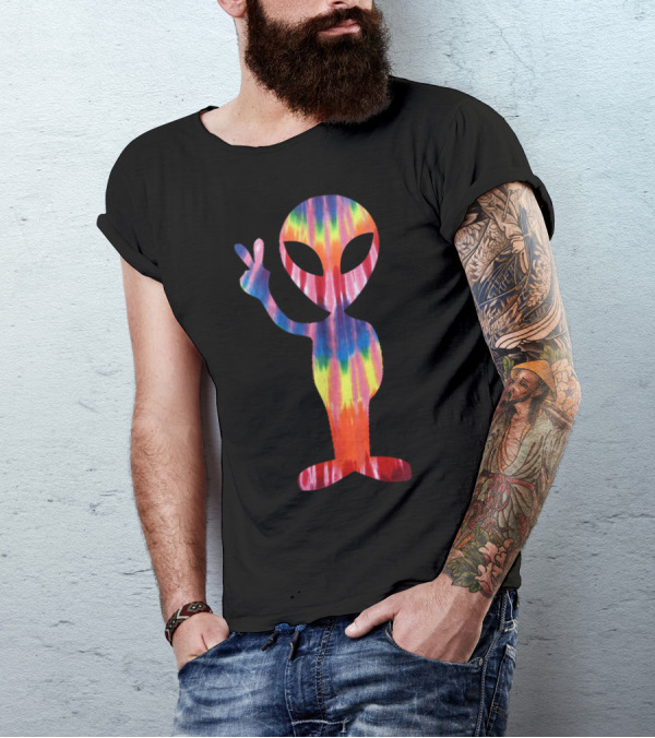 Alien Tie Dye Peace Sign 70s Hippie Outer Space Colorful T-Shirt