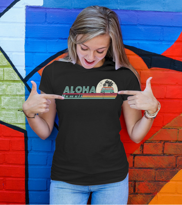 Aloha Hawaii Hippie Van With Palm Trees And Retro Beach Vibes T-Shirt