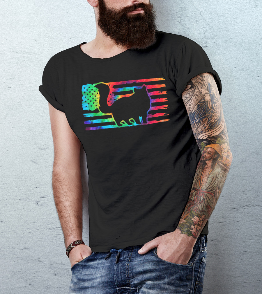 American Flag Rainbow Tie Dye Hippy Cat T-Shirt