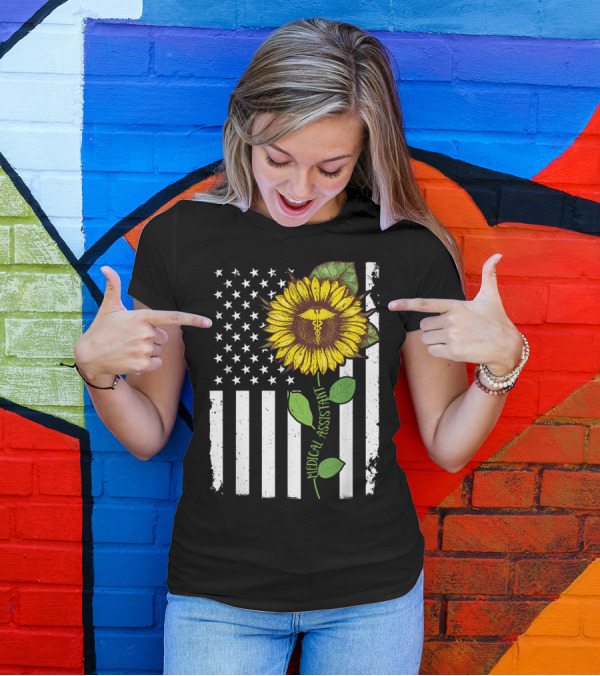 American Flag Sunflower Medical Assistant Caduceus T-Shirt