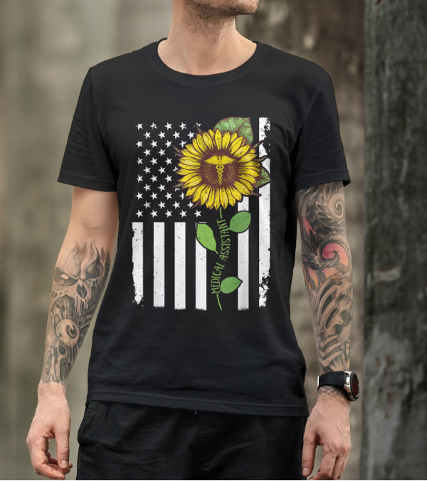 American Flag Sunflower Medical Assistant Caduceus T-Shirt