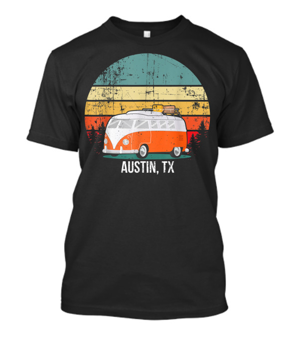 Austin TX Retro Vintage Sunset Hippie Van Camper T-Shirt