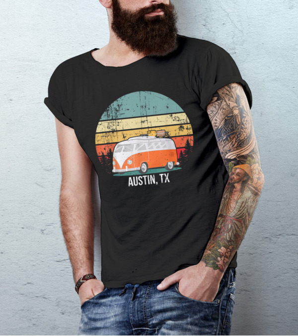 Austin TX Retro Vintage Sunset Hippie Van Camper T-Shirt
