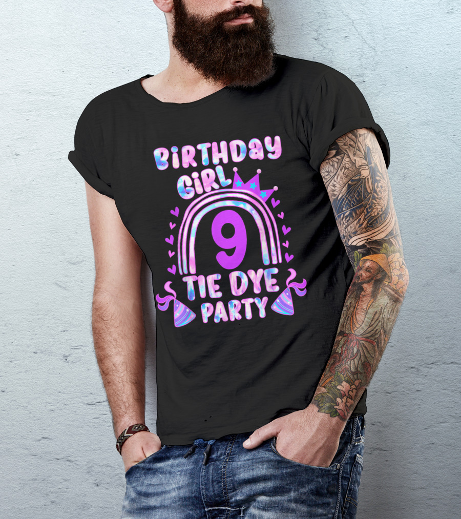 Birthday Girl 9 Tie Dye Party T-Shirt