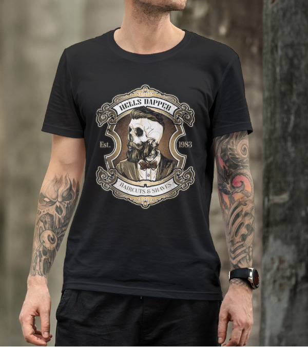 Hells Dapper Skull Haircuts Shaves Est 1983 T-Shirt