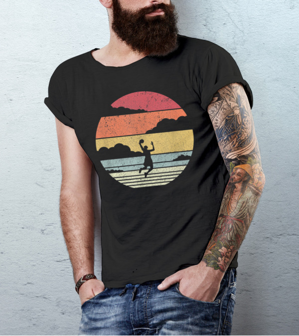 Retro Sunset Basketball Style Slam Dunk Tg T-Shirt