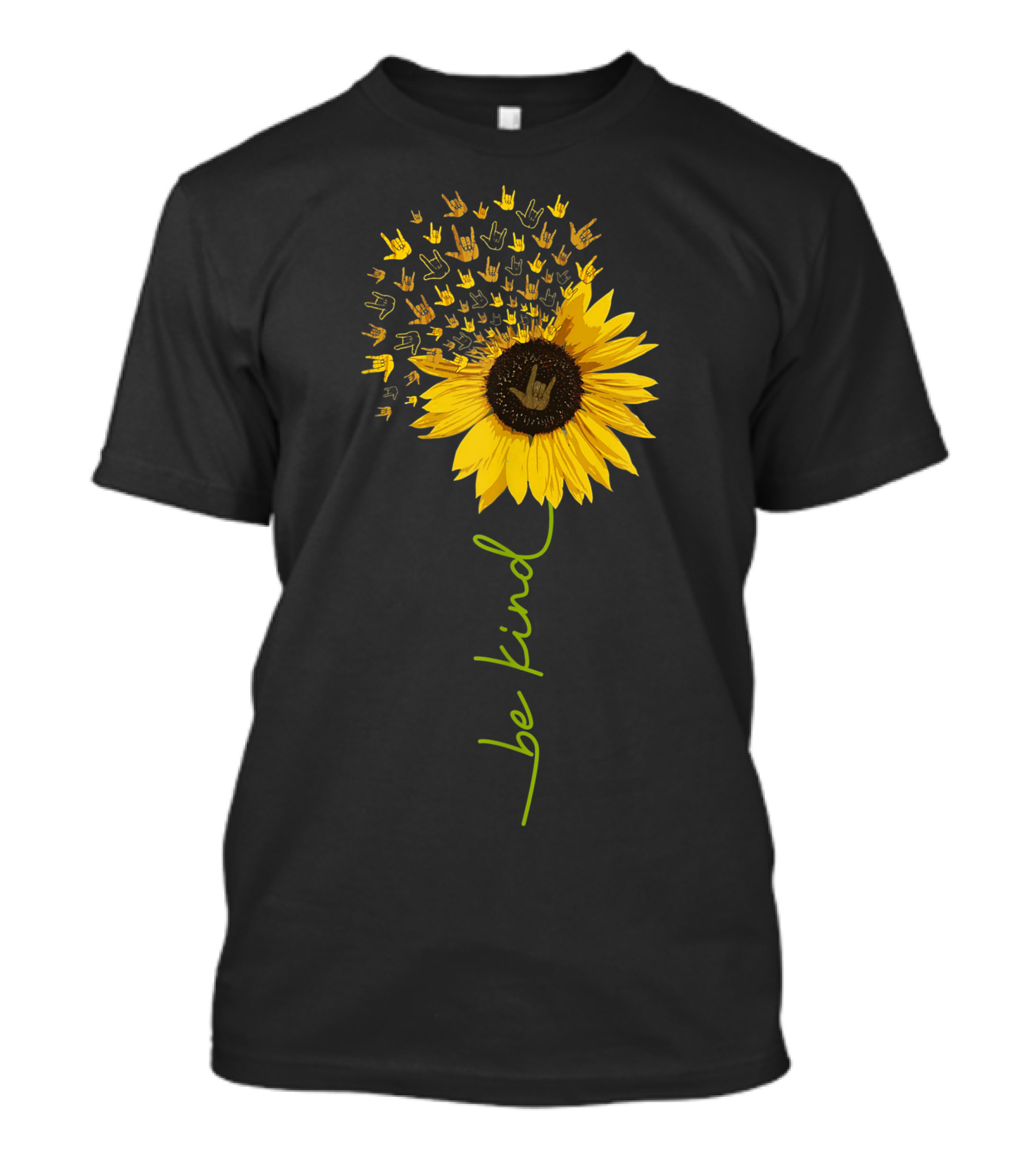 Be Kind Sunflower ASL Sign Language With Hand Symbols T-Shirt