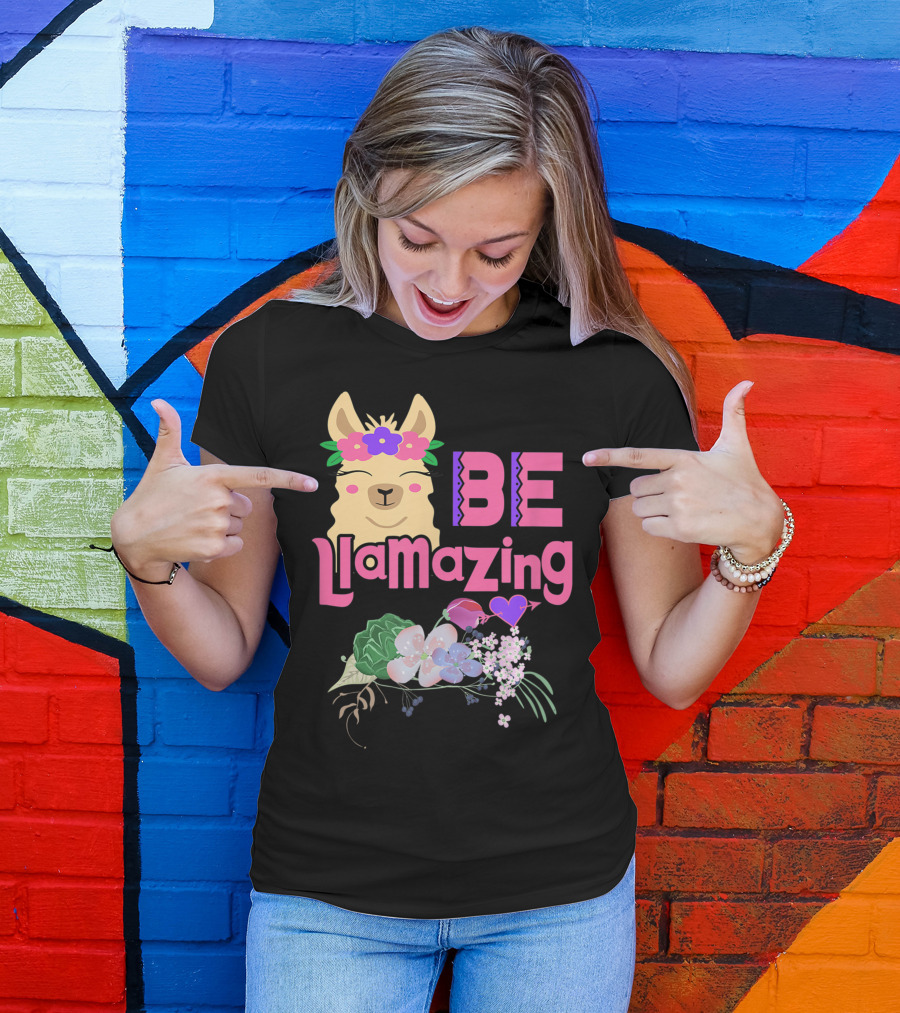 Be Llamazing Llama Hippie Flower Lover T-Shirt