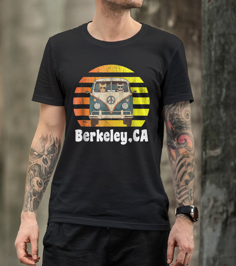 Berkeley CA Retro Hippie Van With Cats Peace T-Shirt