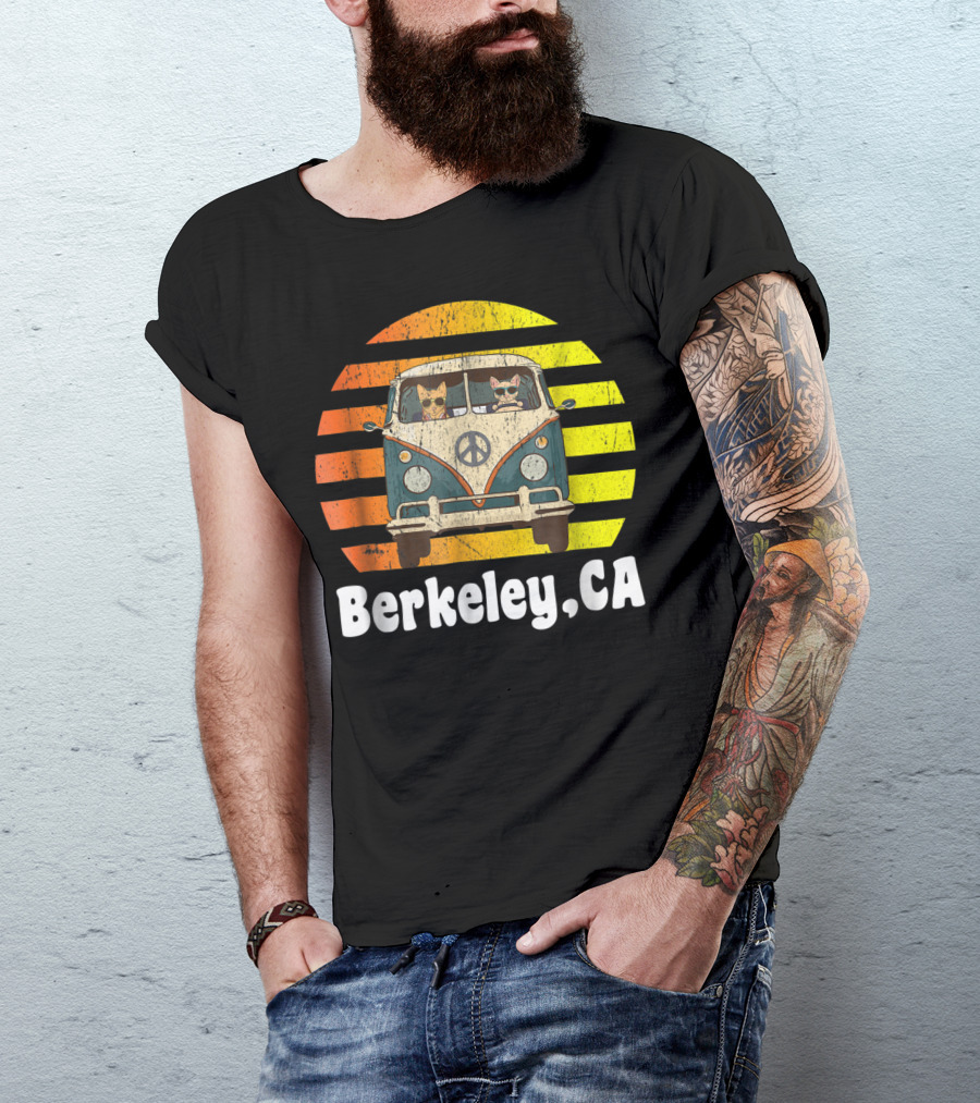 Berkeley CA Retro Hippie Van With Cats Peace T-Shirt