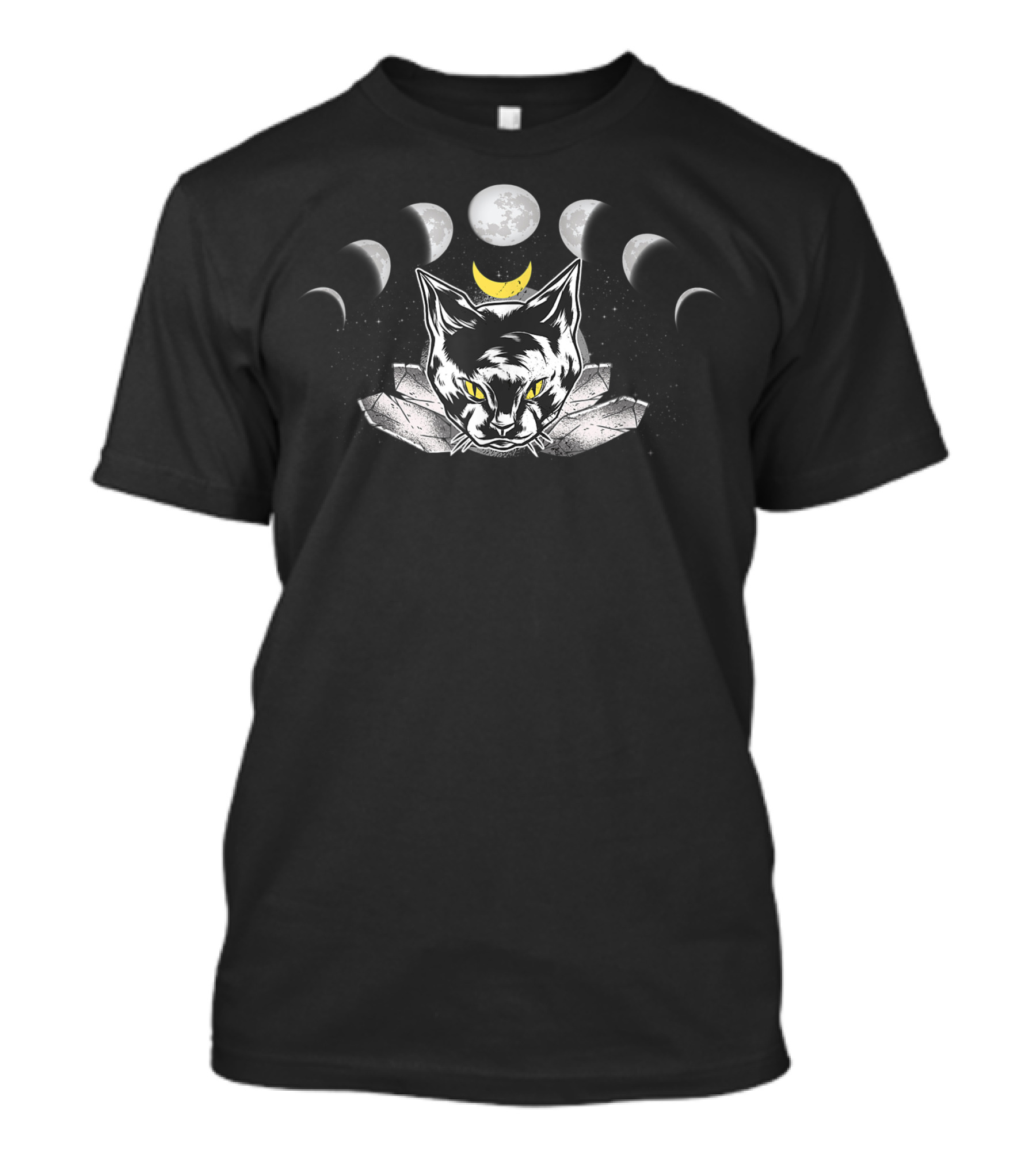 Black Cat Crystal Lunar Moon Phases Darkwave Goa Aesthetic T-Shirt