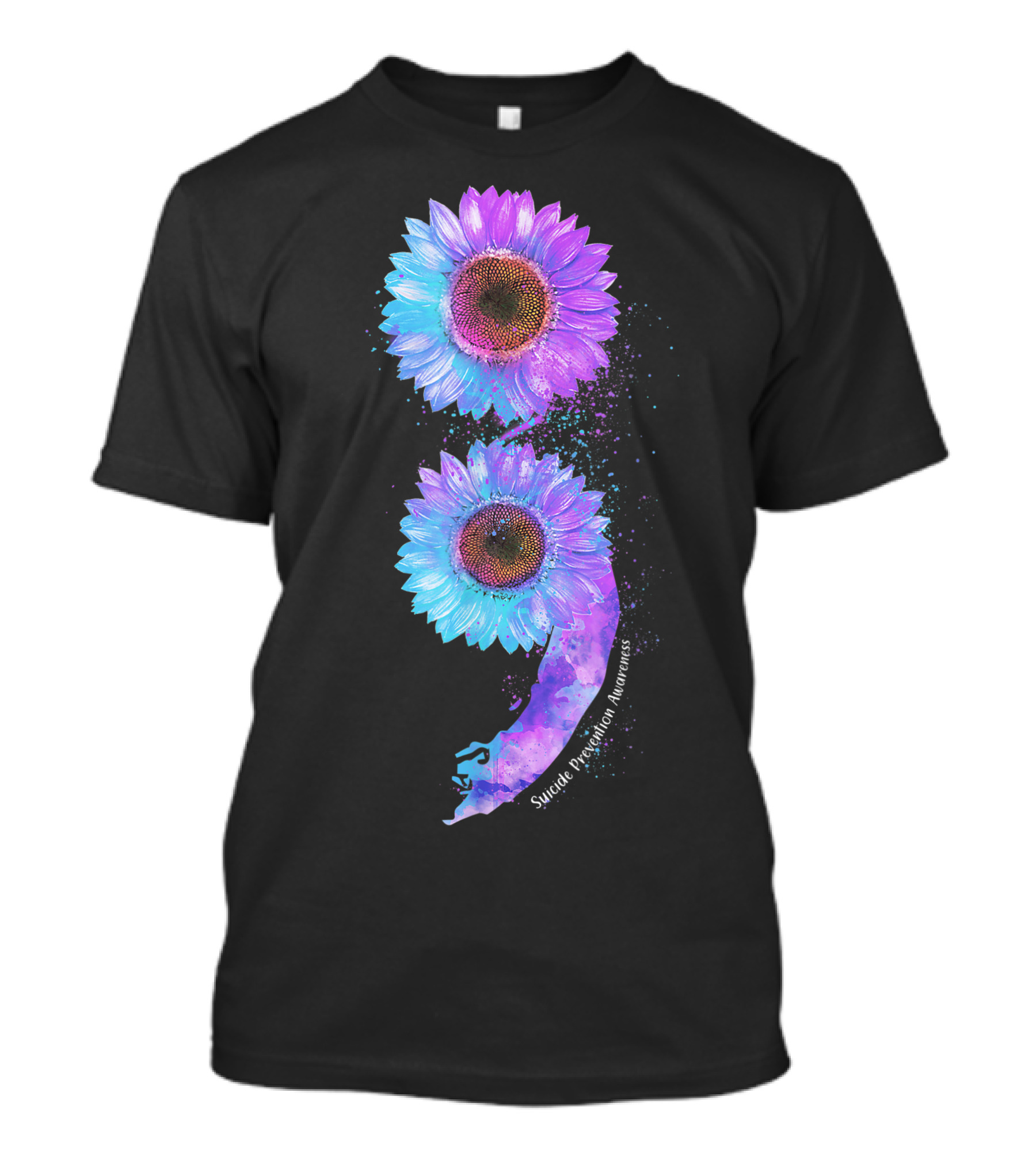 Blue Purple Sunflower Semicolon Suicide Prevention Awareness T-Shirt