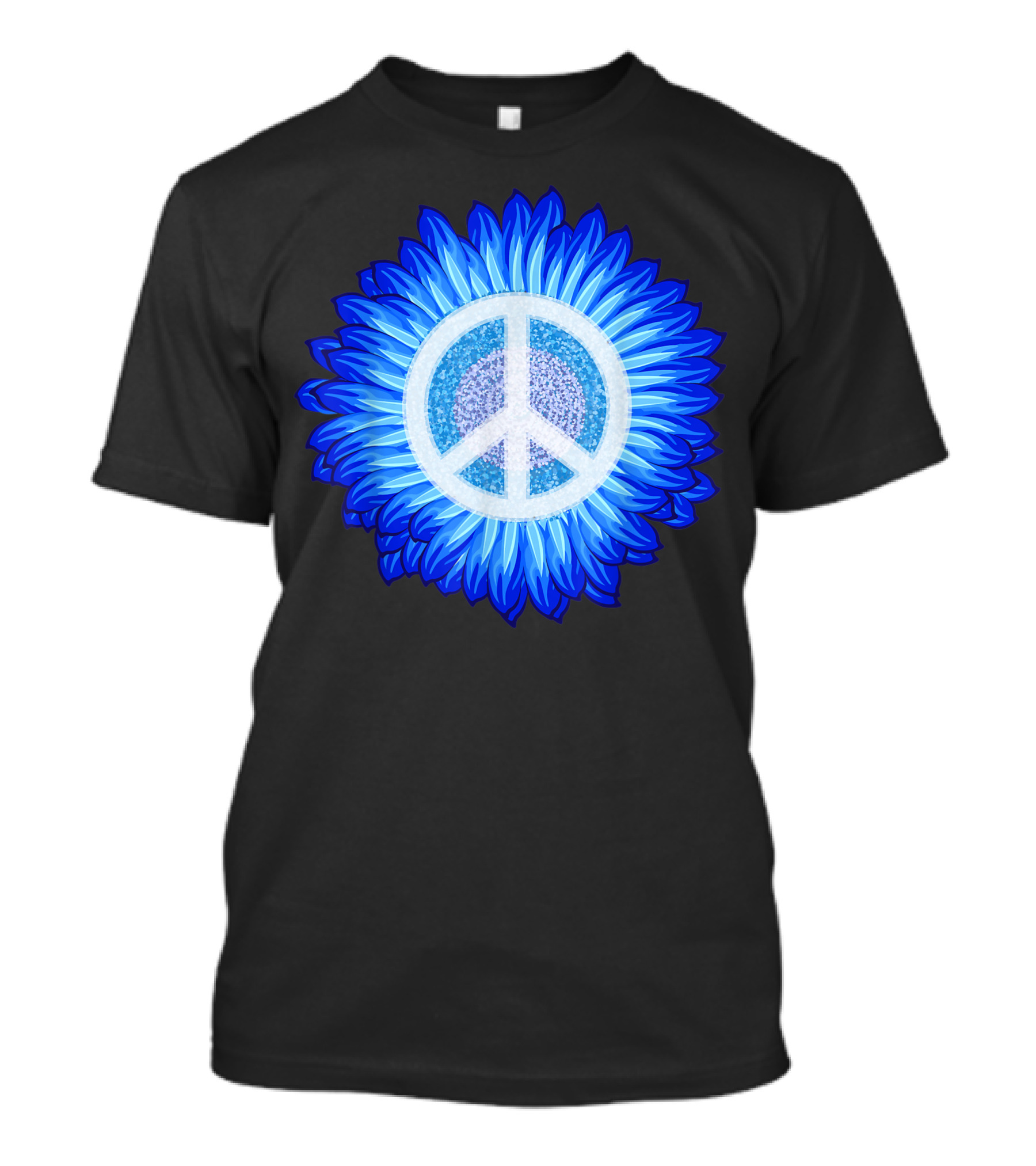 Blue Sunflower Peace Sign 60s 70s Love Retro Vintage Flower Power T-Shirt