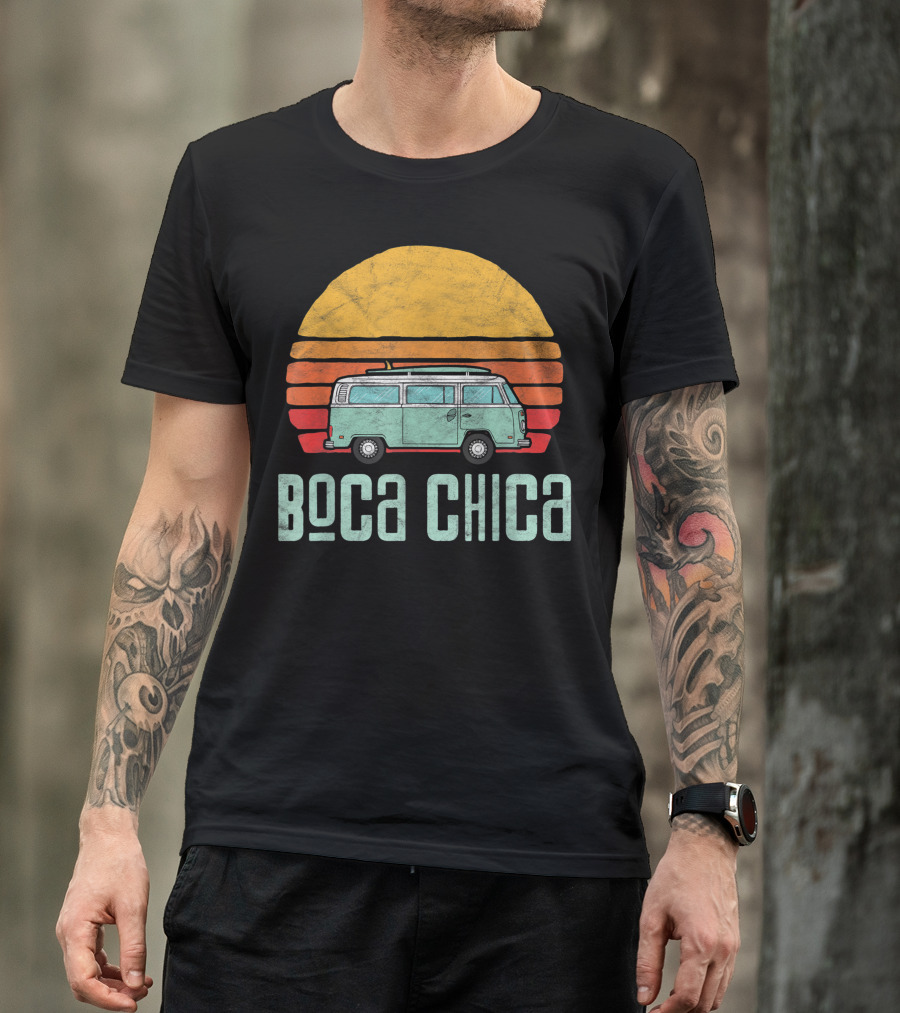 Boca Chica Vintage Hippie Van Sunset Beach Surfer T-Shirt