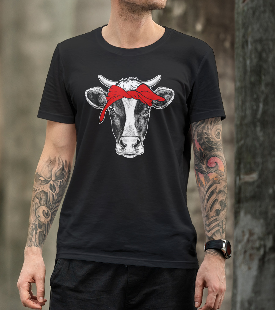 Boho Cow Red Bandana T-Shirt
