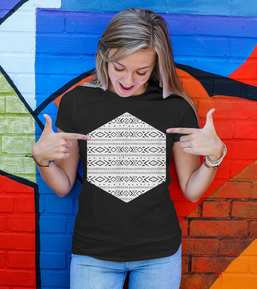 Boho Aztec Ethno Hexagon Geometry Hipster Pattern Fg T-Shirt