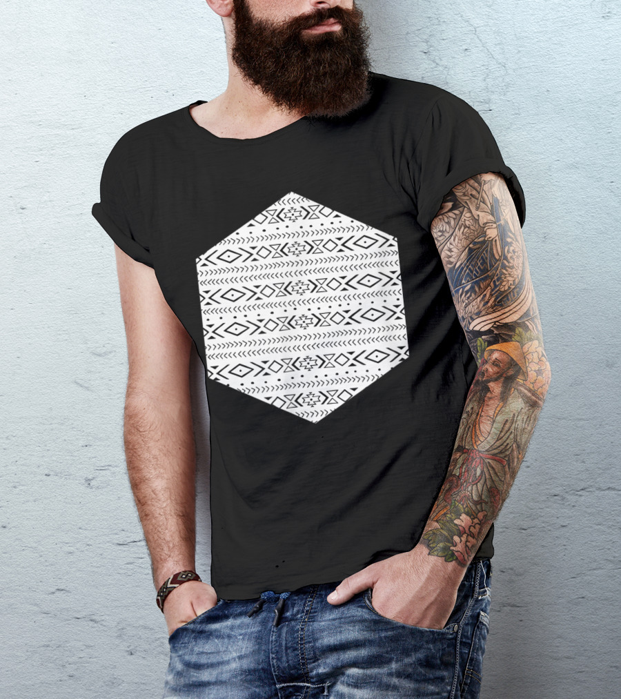 Boho Aztec Ethno Hexagon Geometry Hipster Pattern Fg T-Shirt