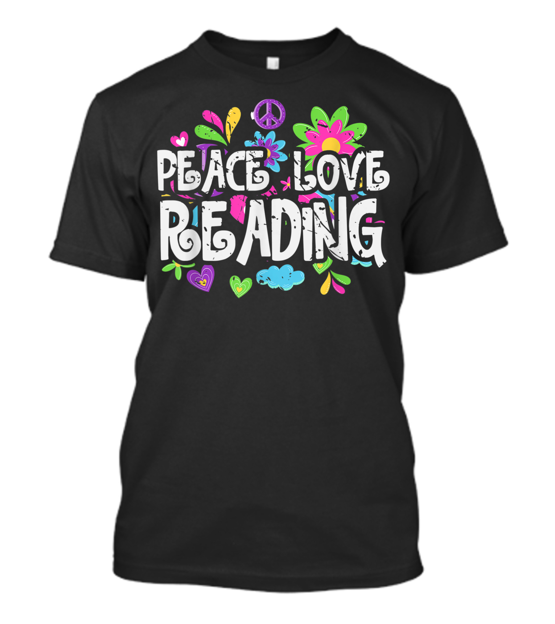 Peace Love Reading Hippie Bookworm Peace Sign T-Shirt