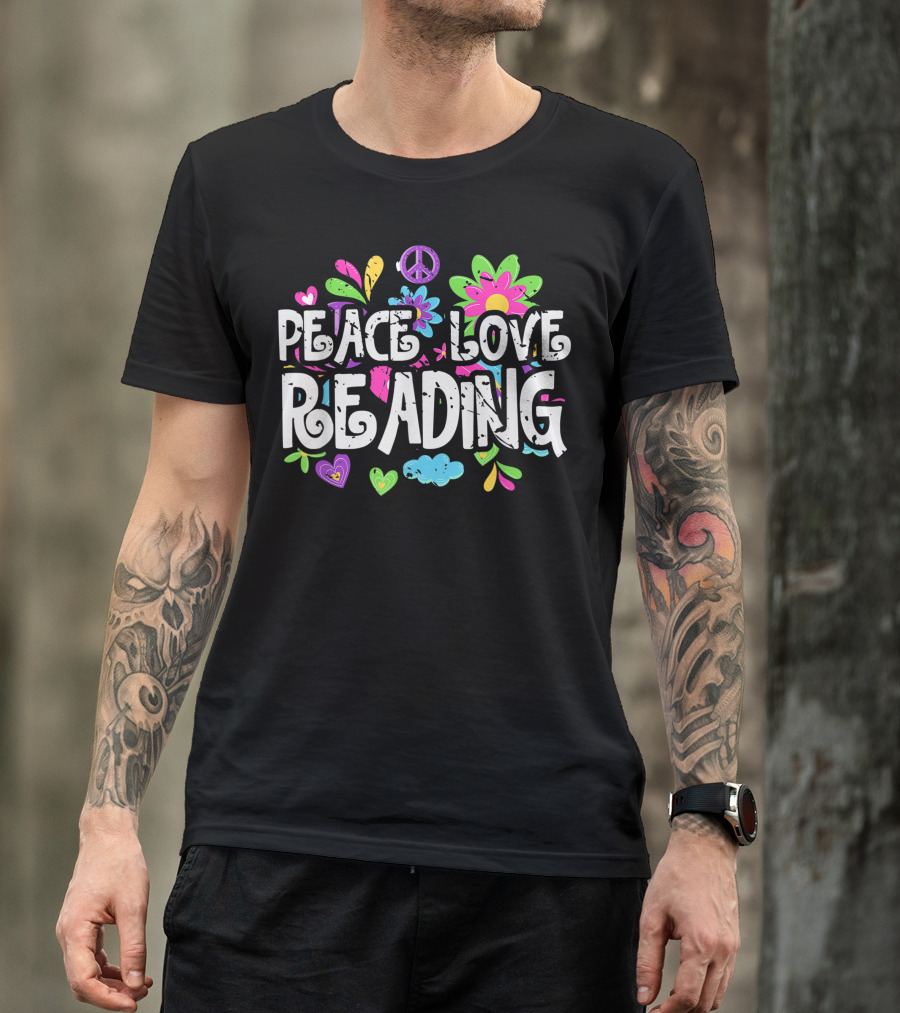 Peace Love Reading Hippie Bookworm Peace Sign T-Shirt