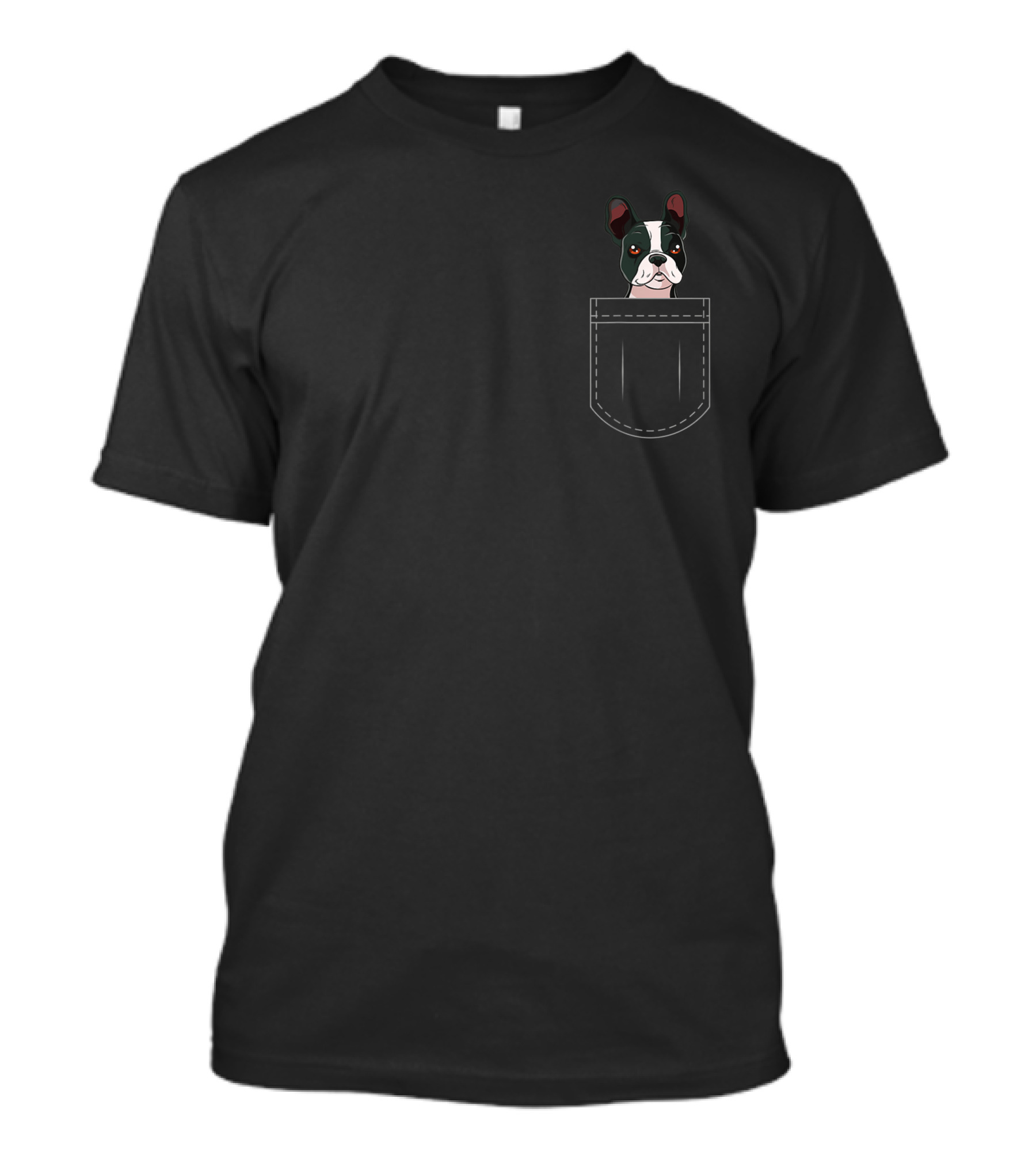 Boston Terrier Peeking From Pocket T-Shirt