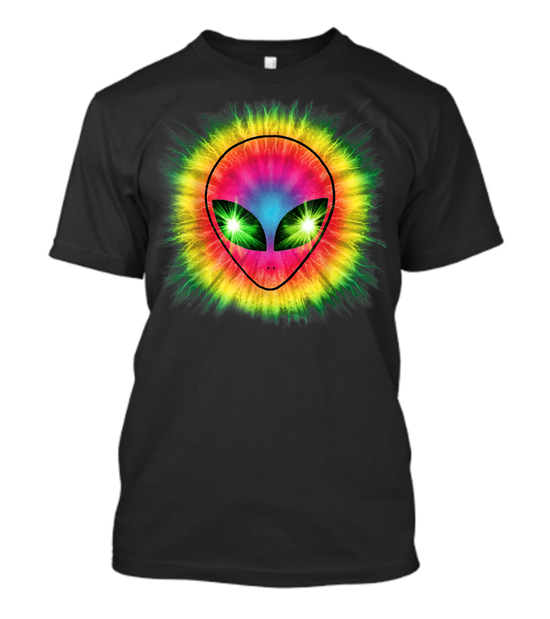 Bright Rainbow Cool Trippy Alien Head Tie Dye Burst T-Shirt