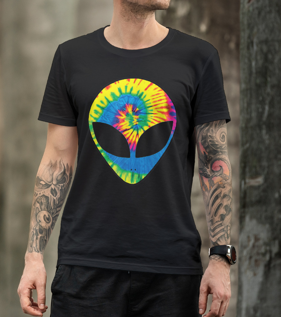Bright Rainbow Tie Dye Alien Head Extraterrestrial Cool Tye Die T-Shirt