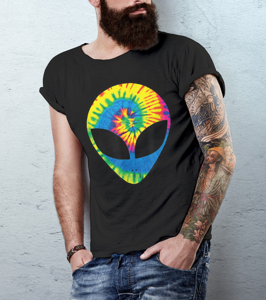 Bright Rainbow Tie Dye Alien Head Extraterrestrial Cool Tye Die T-Shirt