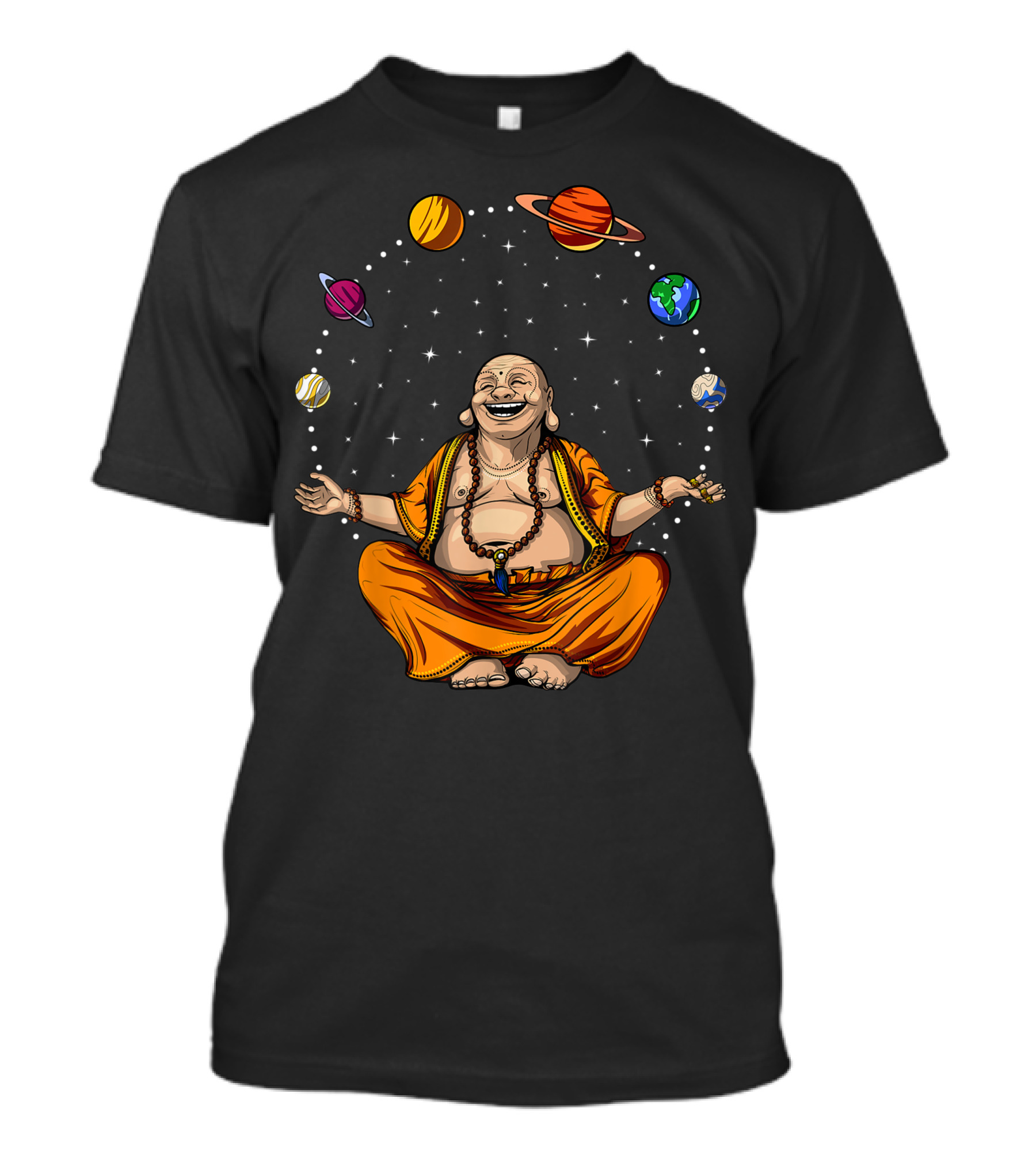 Buddha Zen Meditation Juggling Space Planets Spiritual Yoga T-Shirt