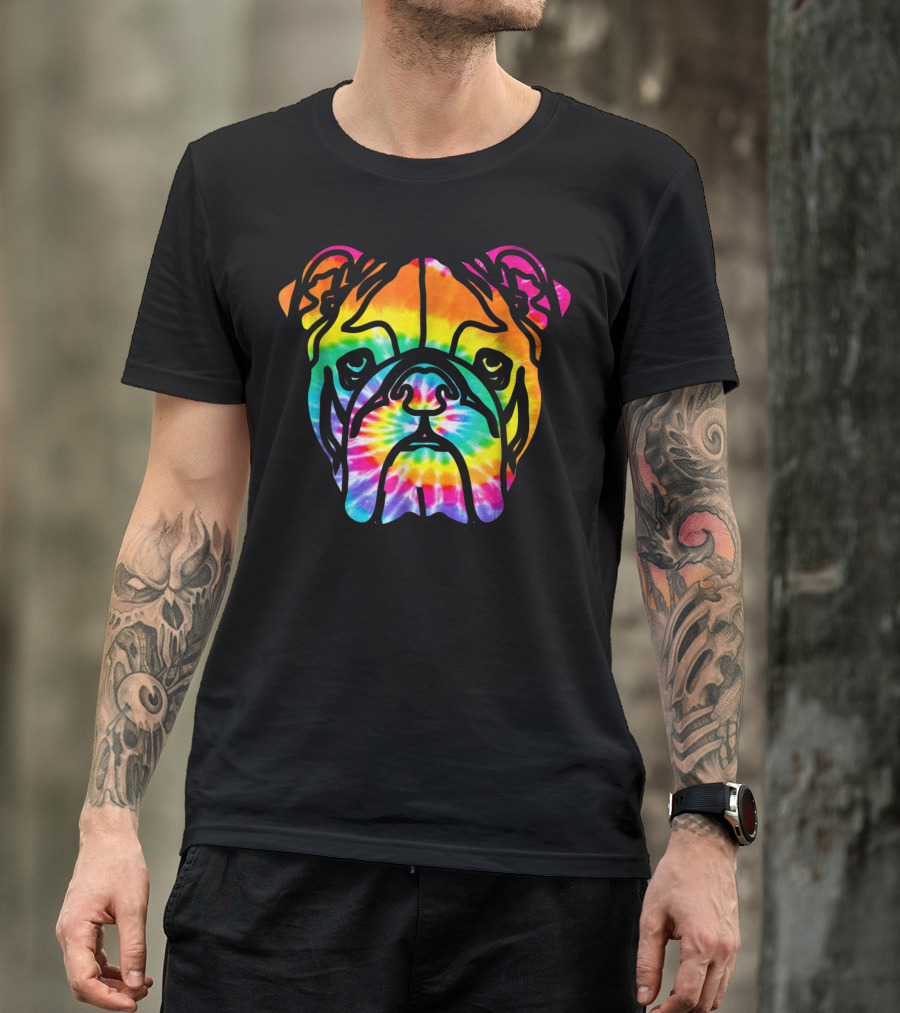 Bulldog Rainbow Hippie Trippy Tie Dye T-Shirt