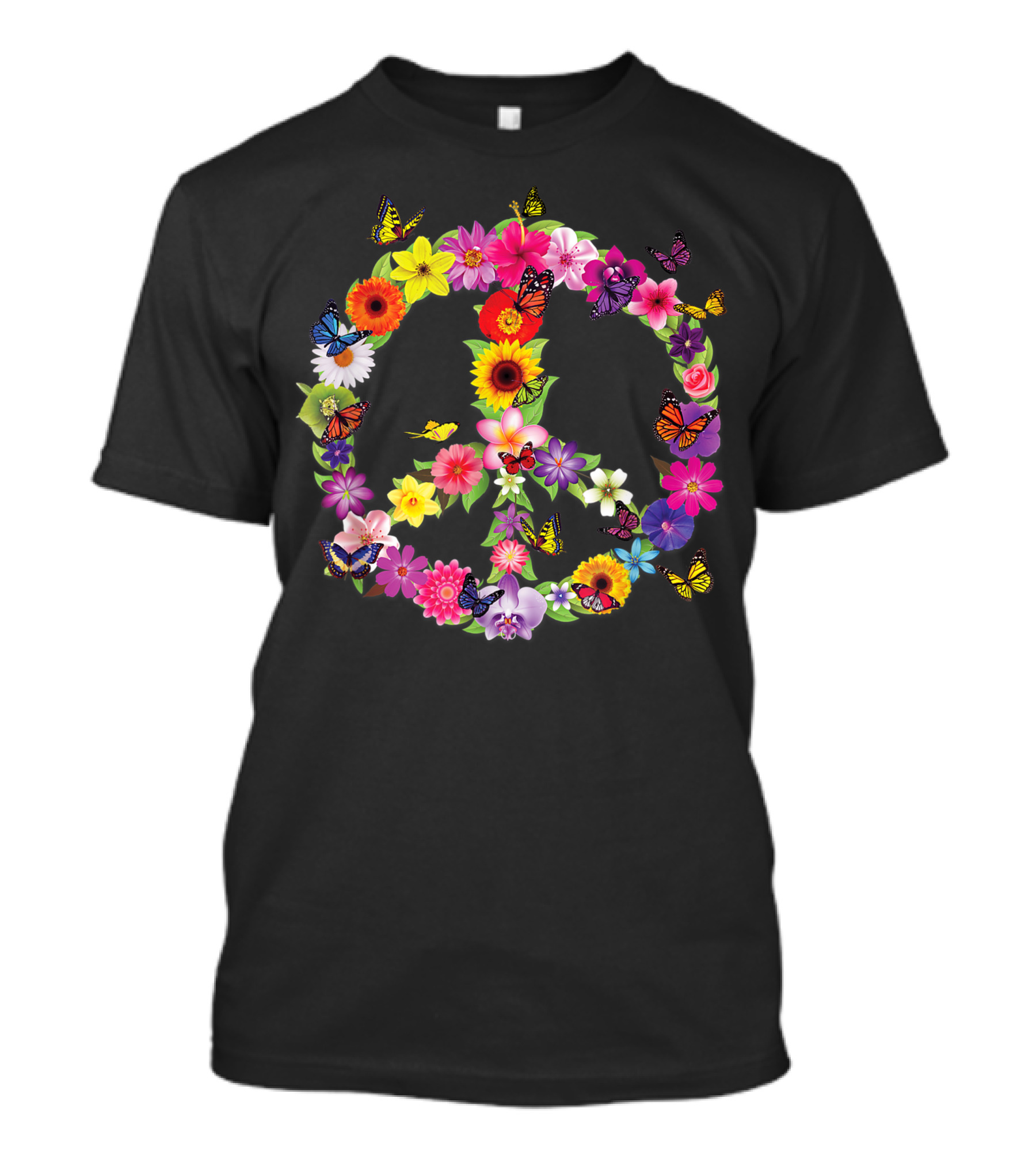 Butterfly Peace Sign With Floral Flower Garden Nature N5 T-Shirt