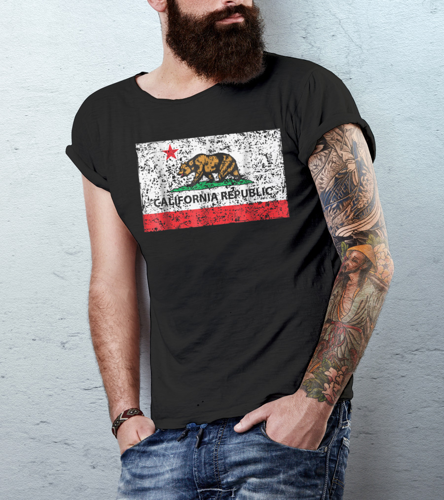 California Republic California Flag Socal Norcal Cencal Bear Star T-Shirt