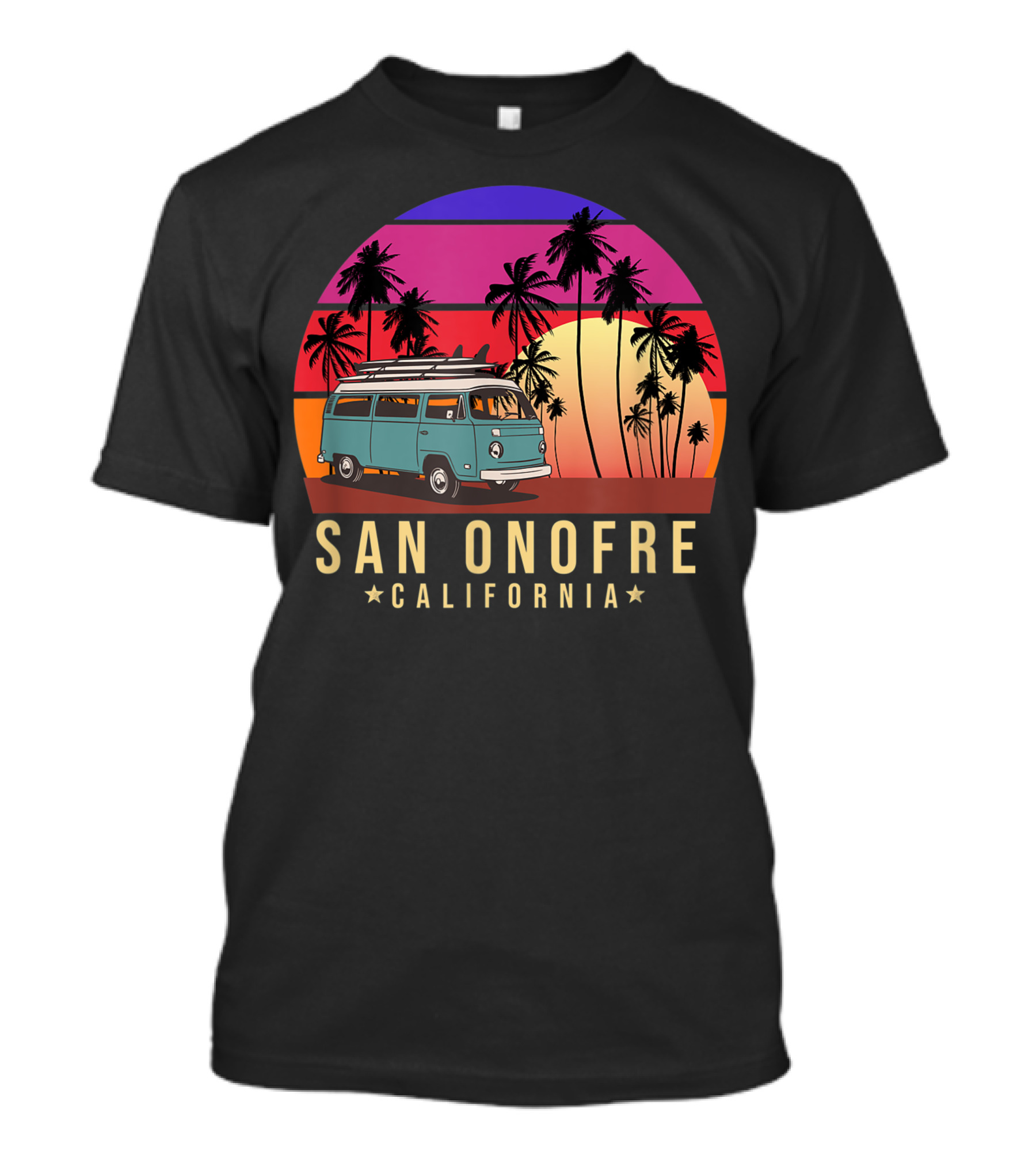San Onofre California Vintage Surf Van Sunset Palms T-Shirt