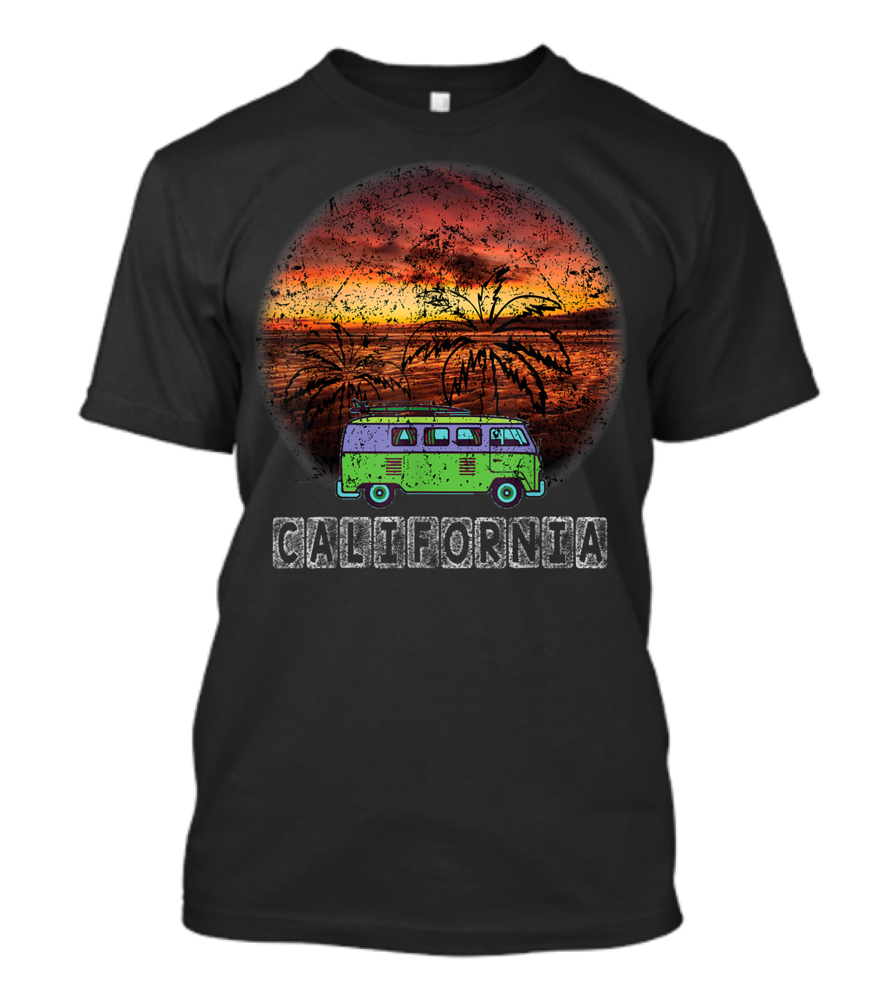 California Sunset Vintage Van Palm Beach Surf T-Shirt
