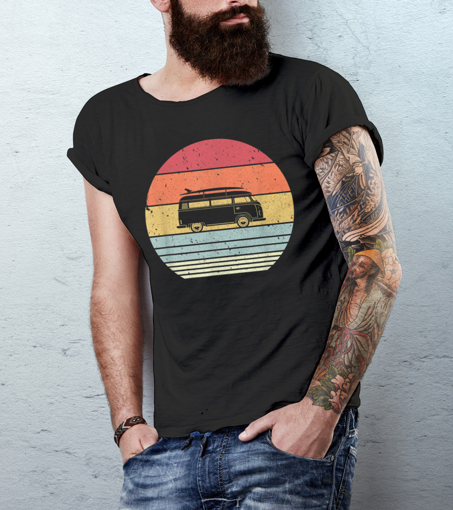 Retro Camper Van In Sunset Stripes Camping T-Shirt