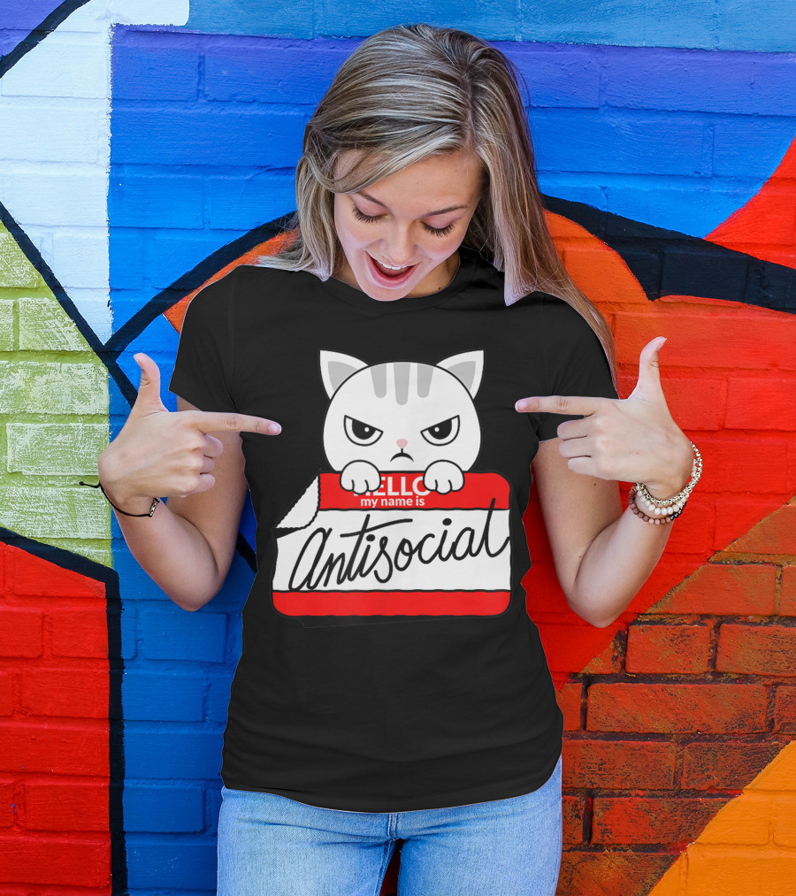 Hello My Name Is Antisocial Cat T-Shirt