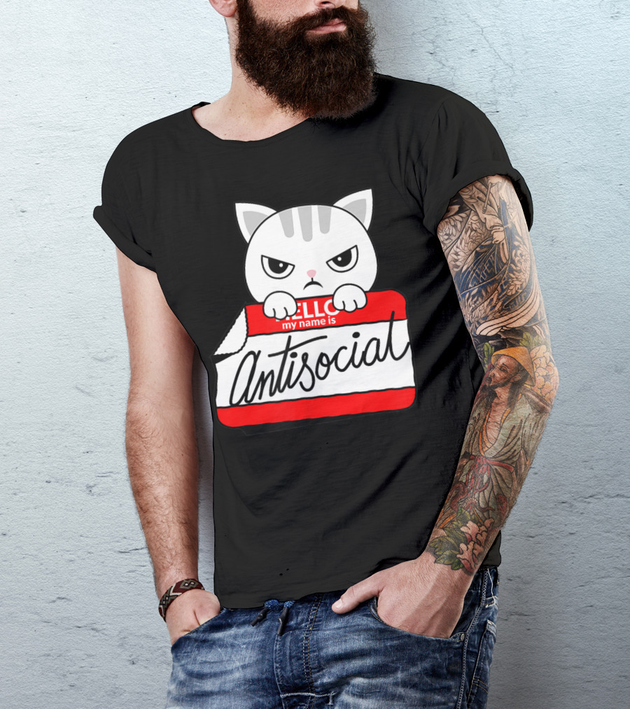 Hello My Name Is Antisocial Cat T-Shirt
