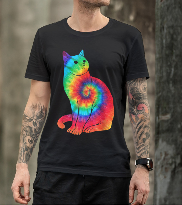 Cat Ocean Tie Dye Rainbow Hippie Costume Hippy Psychedelic Spiral 8L T-Shirt