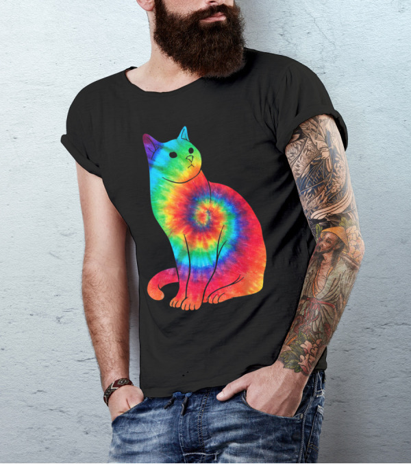 Cat Ocean Tie Dye Rainbow Hippie Costume Hippy Psychedelic Spiral 8L T-Shirt