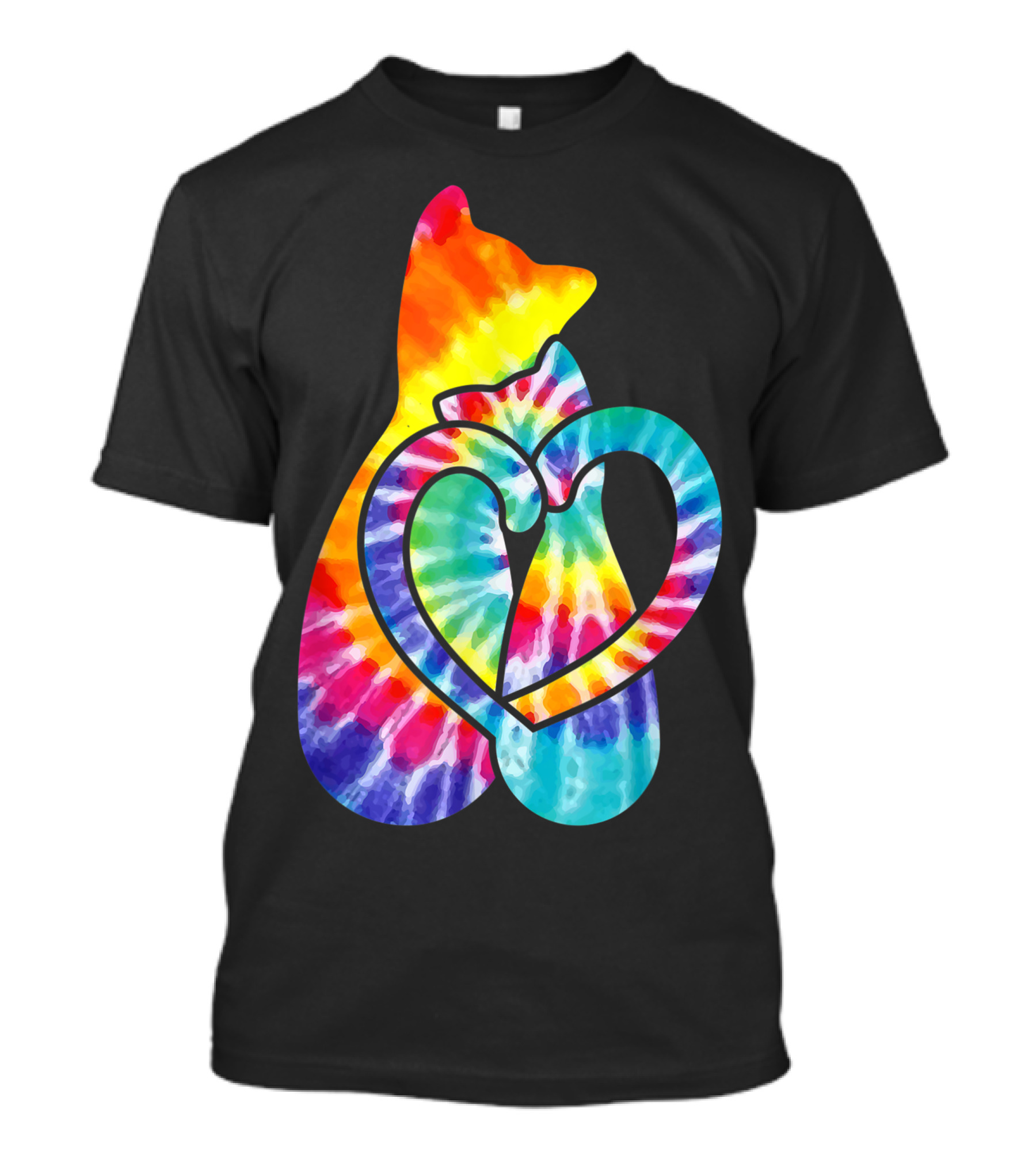 Cat Tail Hearts Tie Dye Hippie Peace Love T-Shirt