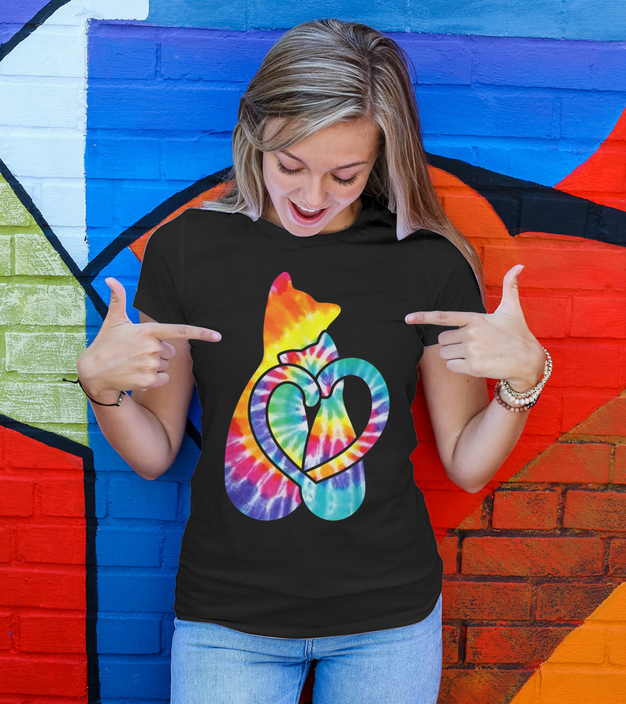 Cat Tail Hearts Tie Dye Hippie Peace Love T-Shirt